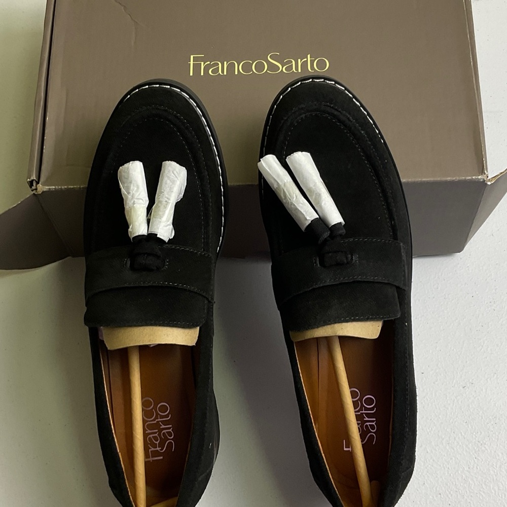 Franco Sarto Carolynn Tassel Loafers - Black Suede